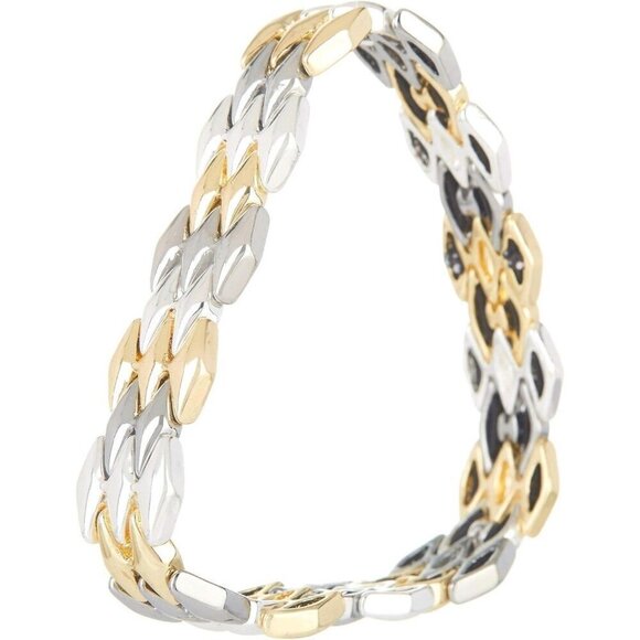 Nine West Boxed Geometric Stretch Bracelet, Silver/Gold/Hematite Tri-Tone - Picture 2 of 3